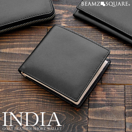 BEAMZSQUARE　INDIAゴートレザー紳士二つ折り財布　BS-80319BK