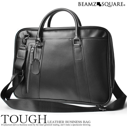 BEAMZSQUARE　ラウンドZIP牛床革ビジネスバッグ　BS-2558BK