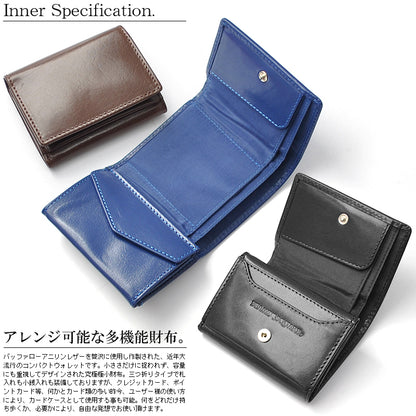 BEAMZSQUARE　インディアバッファローレザーコンパクトウォレット　ネイビーカラー