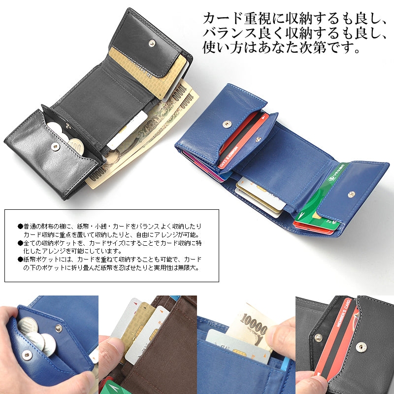 BEAMZSQUARE　インディアバッファローレザーコンパクトウォレット　ネイビーカラー