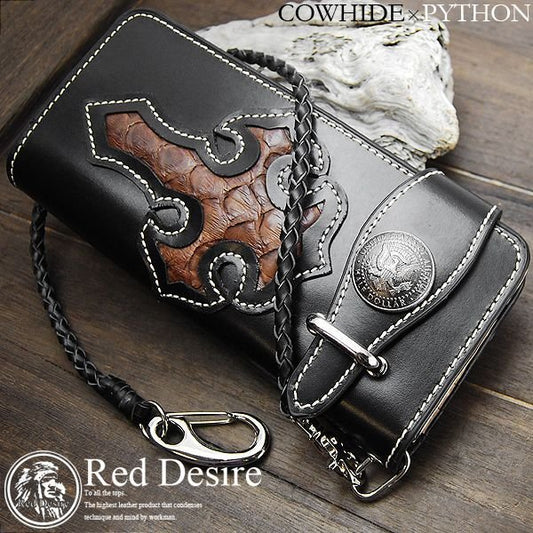 Red Desire　本革×パイソン50centコインコンチョバイカーズウォレット 　RD-1
