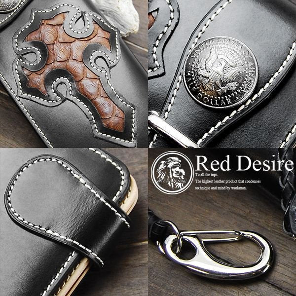Red Desire　本革×パイソン50centコインコンチョバイカーズウォレット 　RD-1