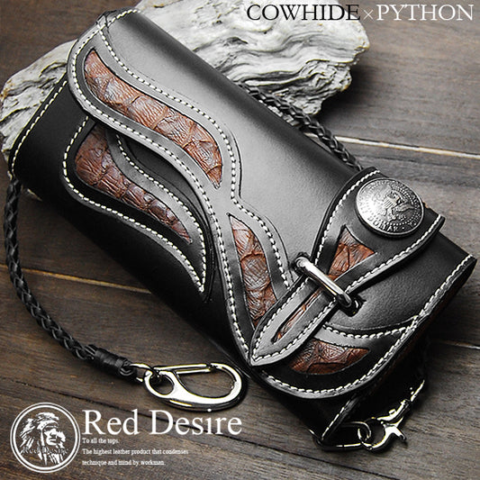 Red Desire　本革×パイソン50centコインコンチョバイカーズウォレット 　RD-2