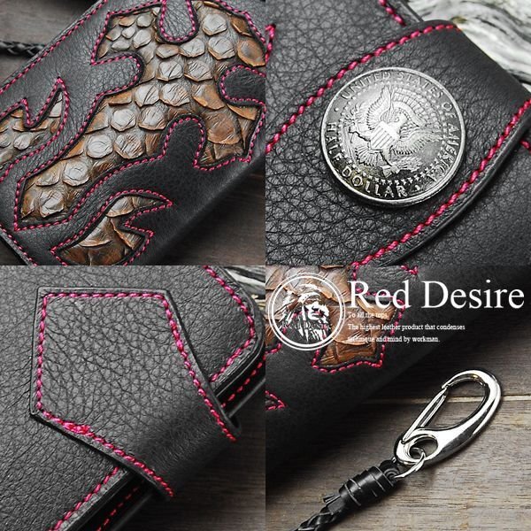Red Desire　本革×パイソン50centコインコンチョバイカーズウォレット 　RD-3