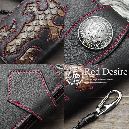 Red Desire　本革×パイソン50centコインコンチョバイカーズウォレット 　RD-3