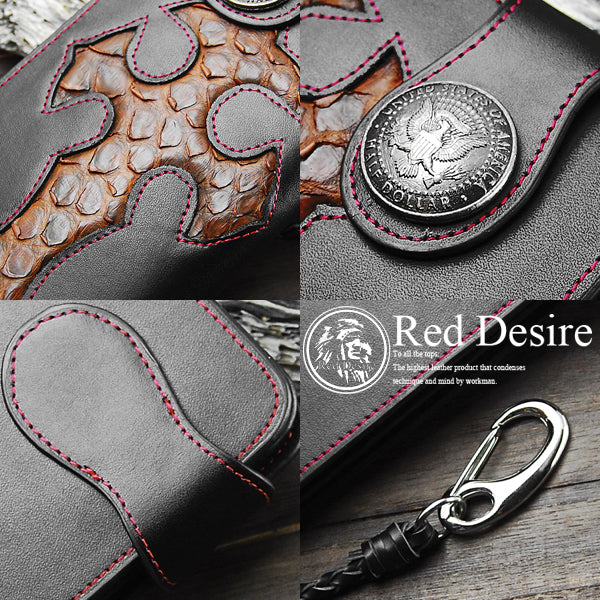 Red Desire　本革×パイソン50centコインコンチョバイカーズウォレット 　RD-4