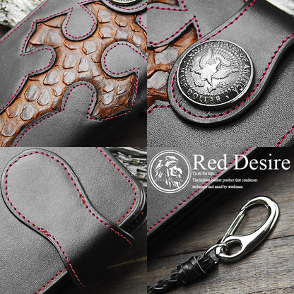 Red Desire　本革×パイソン50centコインコンチョバイカーズウォレット 　RD-4