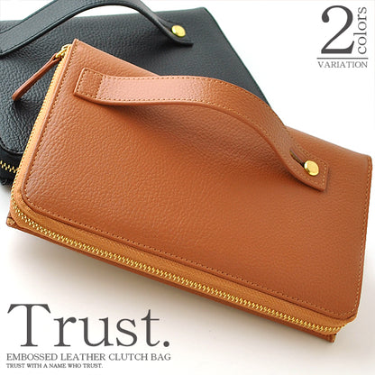 【Trust】牛革エンボス加工クラッチバッグ（ミニセカンド）No.1763 【カラー】キャメル