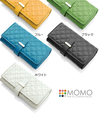 【MOMO】キルティングパンチングレザー牛革アコーディオンウォレット ピンク×1個