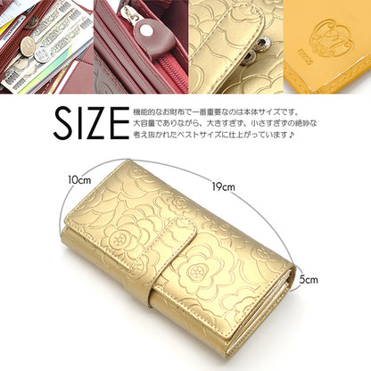 【MOMO】花柄型押しプレーンレザーアコーディオンウォレットAN-3006■レディース牛革長財布■ワイン×1個