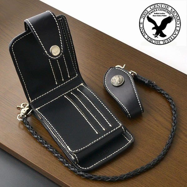 【MOMO】バッファローレザー×イーグルコンチョ2WAYショートライダースウォレット　AN-849BK