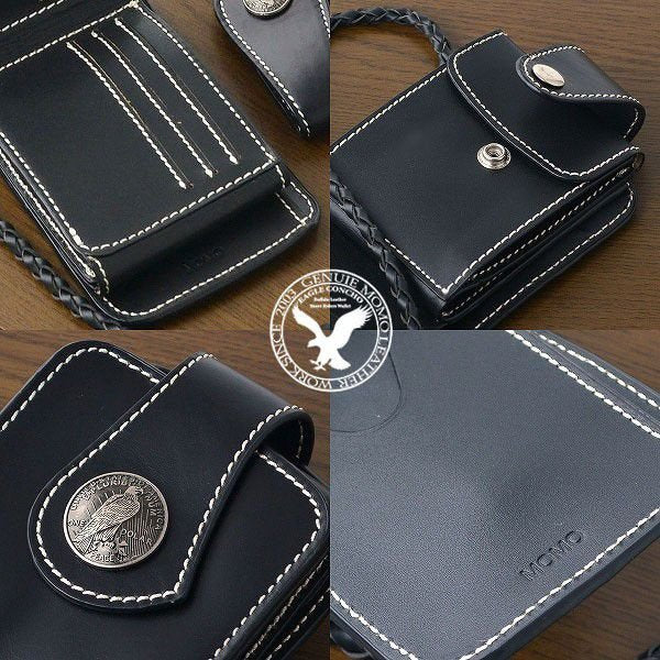 【MOMO】バッファローレザー×イーグルコンチョ2WAYショートライダースウォレット　AN-849BK