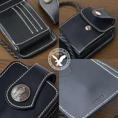 【MOMO】バッファローレザー×イーグルコンチョ2WAYショートライダースウォレット　AN-849BK