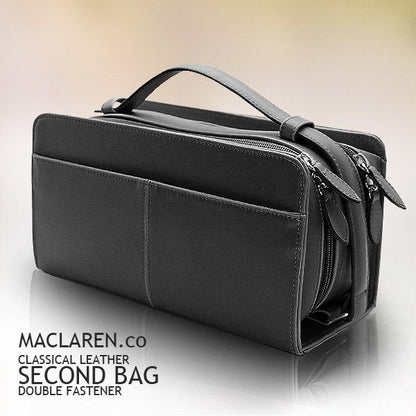【MACLAREN.co】ボックスタイプダブルファスナー式セカンドバッグ　ブラック×1個