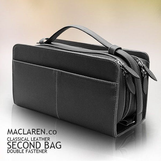 【MACLAREN.co】ボックスタイプダブルファスナー式セカンドバッグ　ブラック×1個