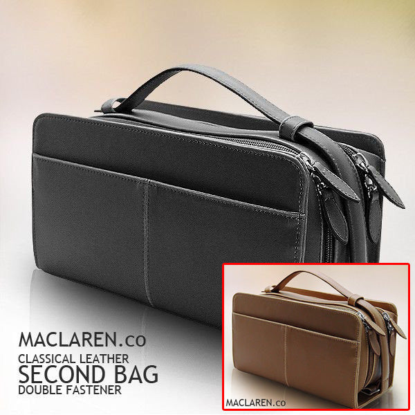 【MACLAREN.co】ボックスタイプダブルファスナー式セカンドバッグ　ブラウン×1個
