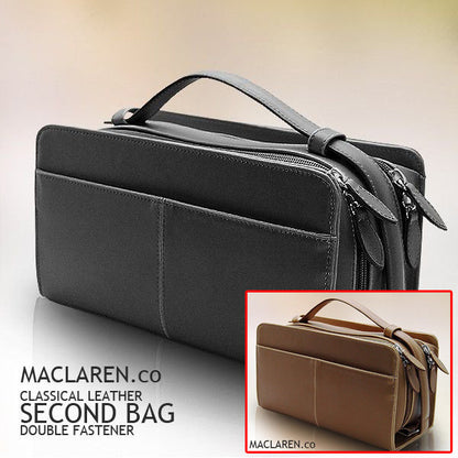 【MACLAREN.co】ボックスタイプダブルファスナー式セカンドバッグ　ブラウン×1個