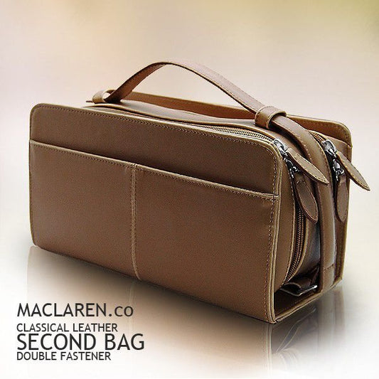 【MACLAREN.co】ボックスタイプダブルファスナー式セカンドバッグ　ブラウン×1個