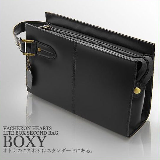【VACHERON HEARTS 】牛革ライトボックスセカンドバッグ■ブラック■AN-2157BK