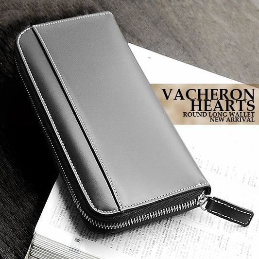 【VACHERON HEARTS 】馬革ラウンドファスナー長財布■AN-1196BK■アウターポケット付きウォレット