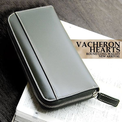 【VACHERON HEARTS 】馬革ラウンドファスナー長財布■AN-1196KH（カーキ）■アウターポケット付き