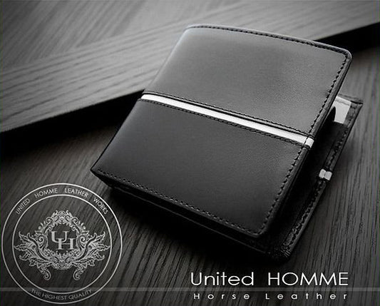 【unitedHOMME】馬革×牛革センターラインデザイン二つ折り財布■ホワイト×1個