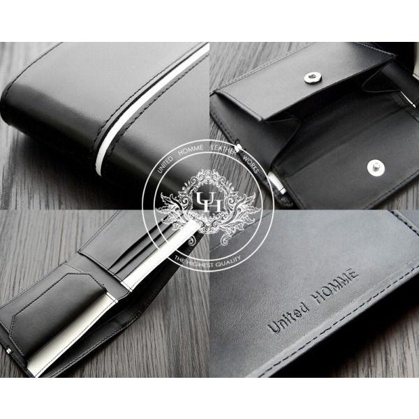 【unitedHOMME】馬革×牛革センターラインデザイン二つ折り財布■ホワイト×1個