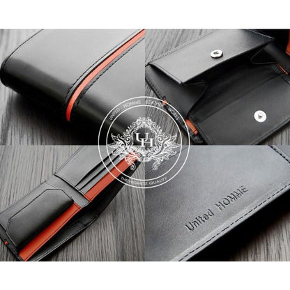 【unitedHOMME】馬革×牛革センターラインデザイン二つ折り財布■オレンジ×1個