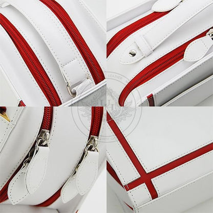 【unitedHOMME】馬革クロスラインセカンドバッグ■UH-2175WH■メンズポーチ本体ホワイト■ブラックライン×1個