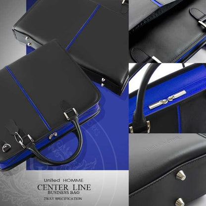【unitedHOMME】牛革×センターラインデザインビジネスバッグ■UH-924BL■ブルーライン