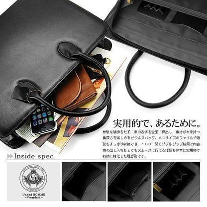 【unitedHOMME】牛革スムースレザービジネスバッグ■ ブラック×1個