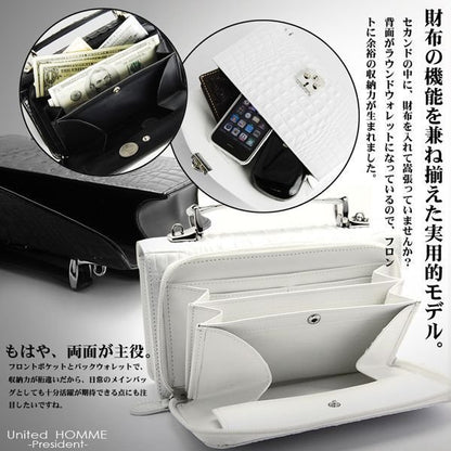 【unitedHOMME】クロコダイル型押し牛革セカンドバッグ■ホワイト×1個