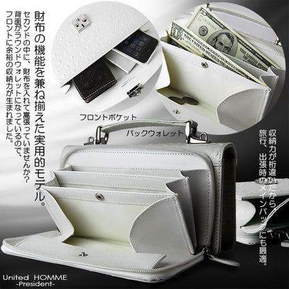 【unitedHOMME】オーストリッチ型押し牛革セカンドバッグ（モンソー型）■ ブラック×1個