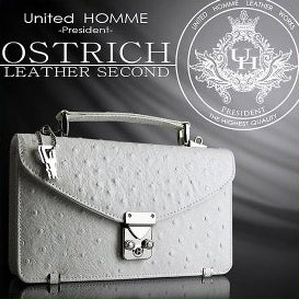 【unitedHOMME】オーストリッチ型押し牛革セカンドバッグ（モンソー型）■ ホワイト×1個