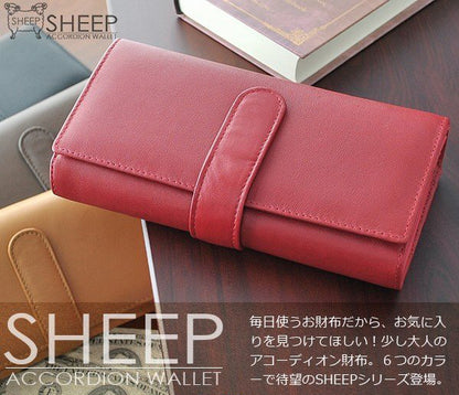 【MOMO】シープスキンアコーディオン長財布AN-469Y■ピンク×1個