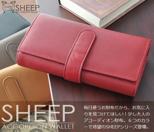 【MOMO】シープスキンアコーディオン長財布AN-469Y■チョコ×1個