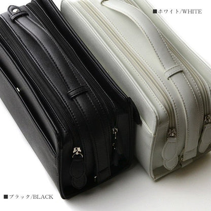 フェイクレザーサフィアーノ柄ダブルファスナー大容量セカンドバッグ■No.2042T■メンズポーチ■ホワイト×1個