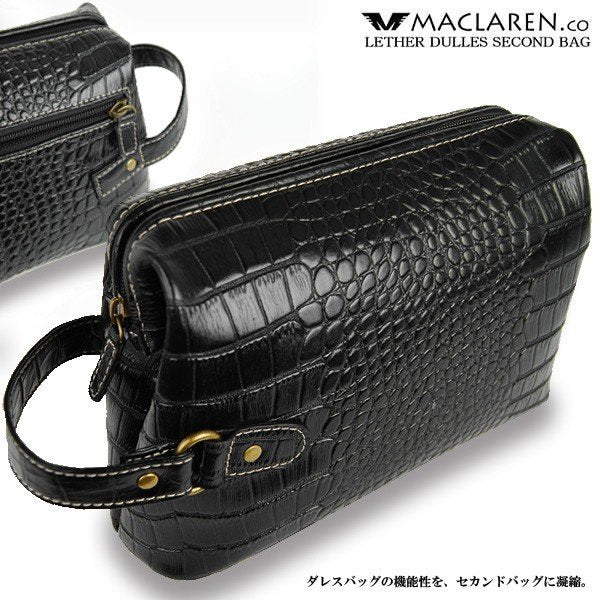 【MACLAREN.co】クロコダイル型押し牛革ダレスセカンドバッグ　AN-1002K　軽量ソフトレザーポーチ