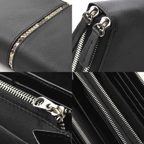 【Glanz】牛革×蛇革ダブルファスナー長財布■GH-504■大容量Wラウンドファスナー財布