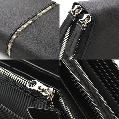 【Glanz】牛革×蛇革ダブルファスナー長財布■GH-504■大容量Wラウンドファスナー財布
