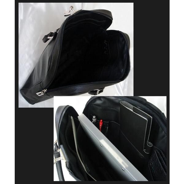 【MOMO】エンボス加工牛床革ビジネスバッグ　AN-85BK　南京錠付ブリーフケース