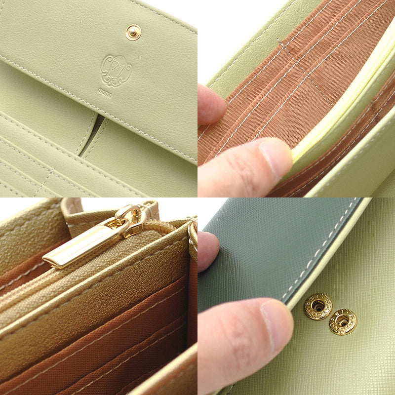 【MOMO】ラージキャパシティウォレット　AN-8503■レディースカラバリ牛革長財布 イエロー/ベージュ×1個