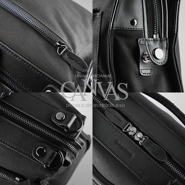 【United HOMME】牛革×帆布ブリーフケース UH-2042■BLACK■カジュアルにも使えるビジカジバッグ