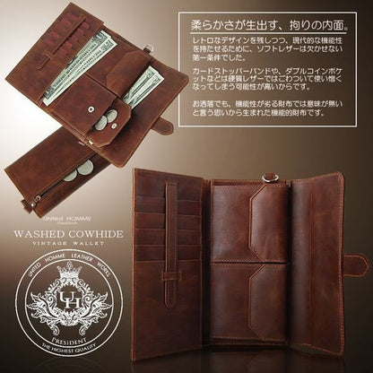 【united HOMME】ウォッシュドビンテージレザー牛革長財布■UHP-1109■ソフトカウレザー