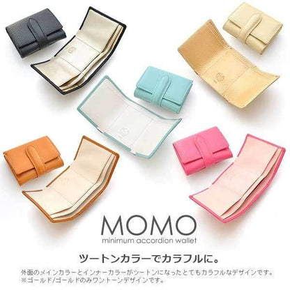 【MOMO】牛革エンボス加工コンパクトウォレット　AN-569■レディースカラバリ牛革三つ折り財布 ブラック/ゴールド×1個