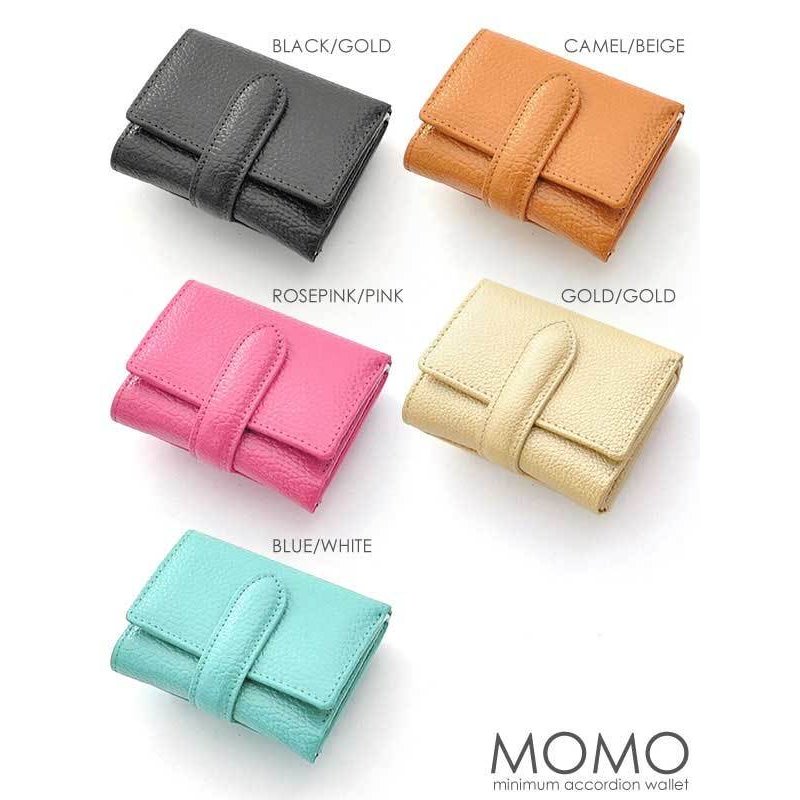 【MOMO】牛革エンボス加工コンパクトウォレット　AN-569■レディースカラバリ牛革三つ折り財布 ゴールド/ゴールド×1個