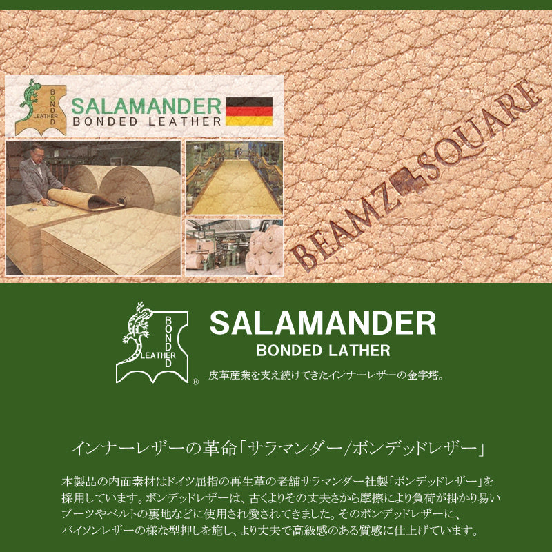 【BEAMZSQUARE】栃木レザー×ボンデッドレザーWラウンドファスナー長財布　ブラック×1個