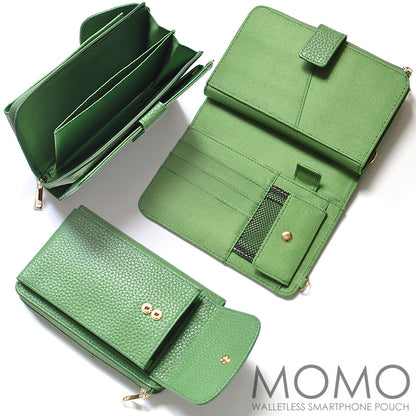 【MOMO】牛革ウォレットレススマホポーチ　 グリーン×1個