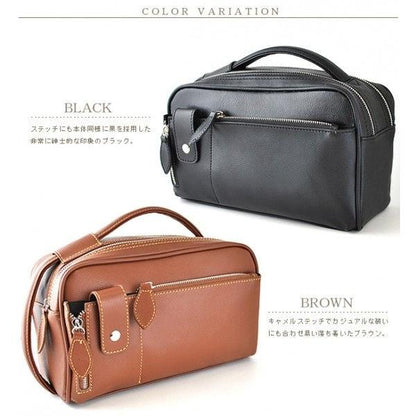 【unitedHOMME】牛革ソフトレザースクエアタイプBOX型セカンドバッグ■ ブラック×1個