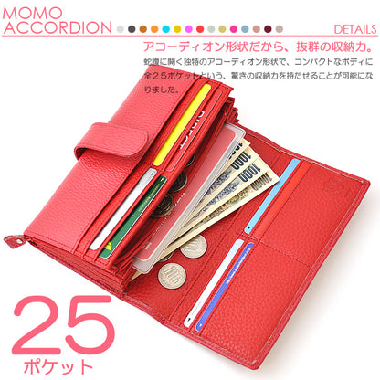 【MOMO】レディース牛革アコーディオン長財布■ オレンジ×1個
